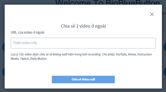 Hình 12: Giao diện để chèn đường link video bên ngoài